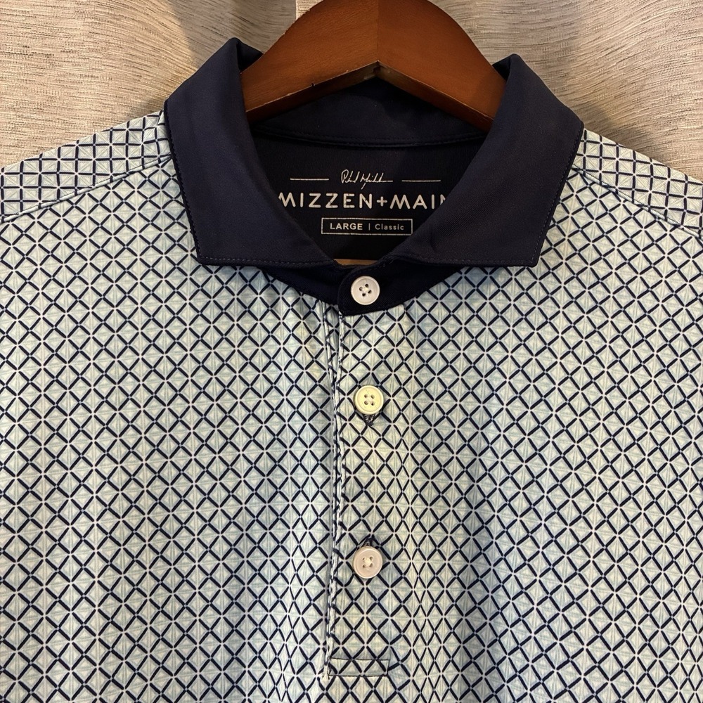 Mizzen Main Polo Shirt Mens L Blue Golf Classic Phil Mickelson Geometric Print